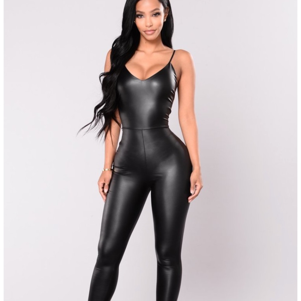 Black faux leather bodysuit